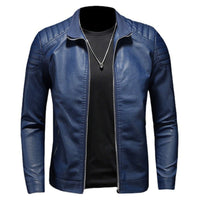 Men's Vanguard Blue Quilted Motorcycle Real Lambskin Biker Jacket