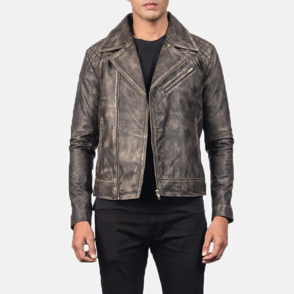 Danny Quilted Brown Leather Biker Jacket