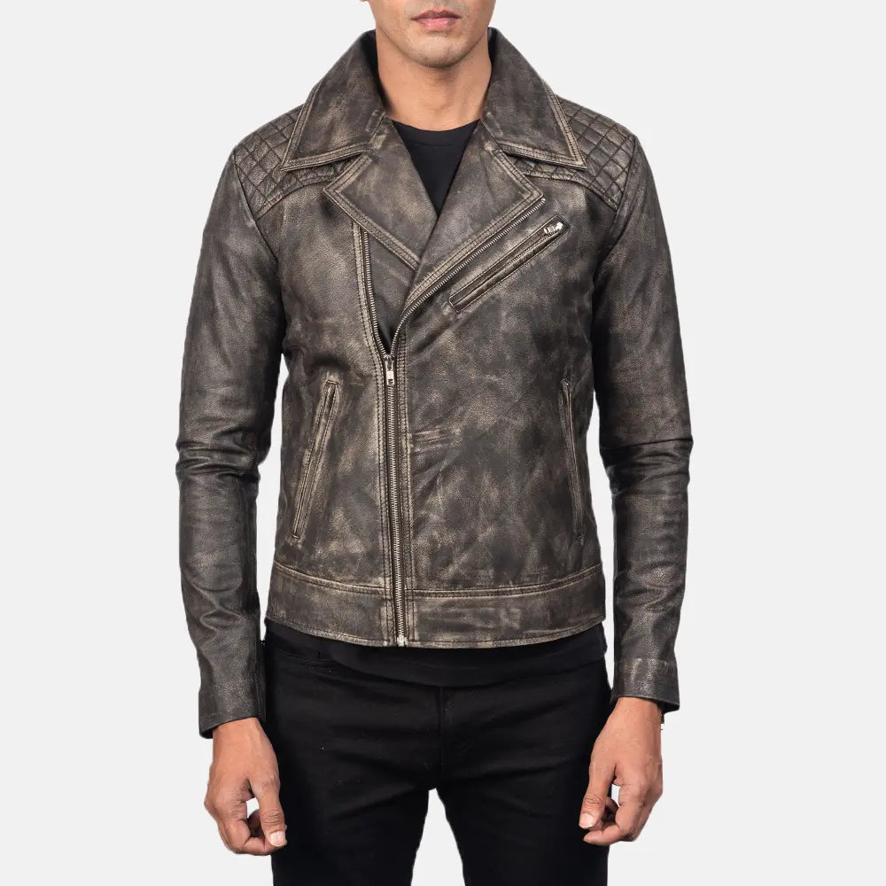 Danny Quilted Brown Leather Biker Jacket
