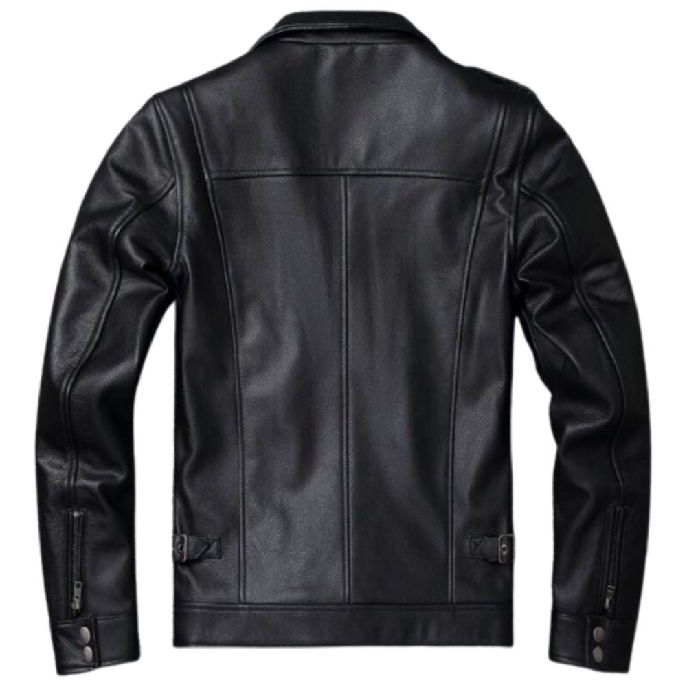 Men's Knight Black Retro Bomber Motorcycle Genuine Cowhide Leather Jacket