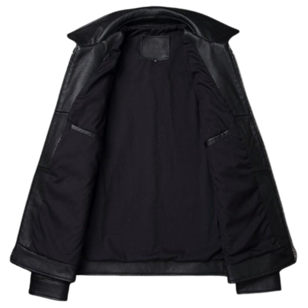 Men's Knight Black Retro Bomber Motorcycle Genuine Cowhide Leather Jacket