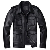 Men's Knight Black Retro Bomber Motorcycle Real Cowhide Jacket