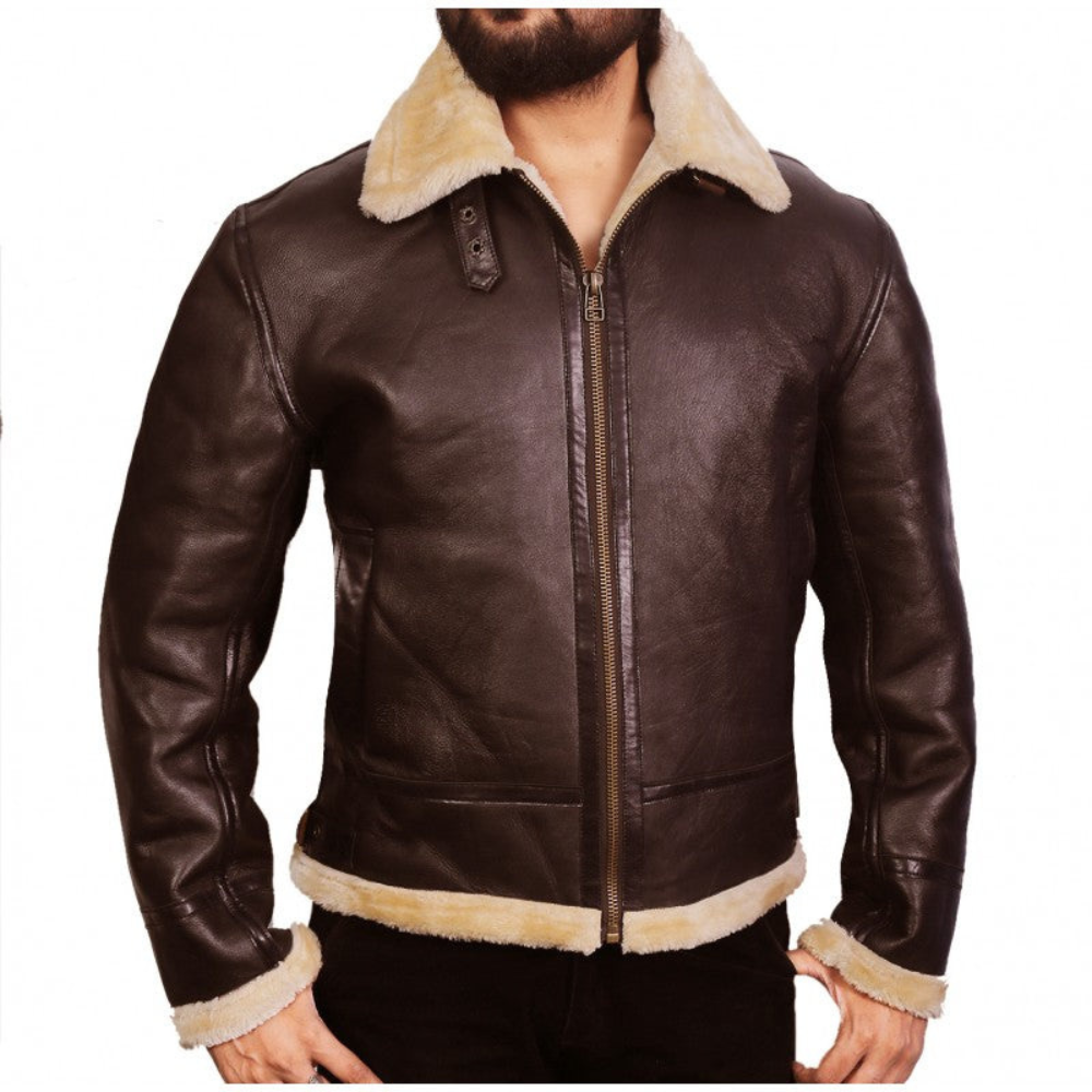 Men’s Maverick Brown Aviator B3 Bomber Faux Fur Lining Genuine Cowhide Leather Jacket