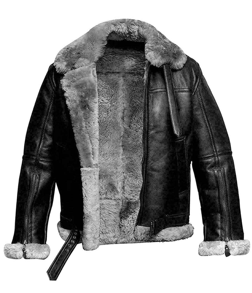 Mens RAF Aviator Real Leather Lambskin Jacket - Black
