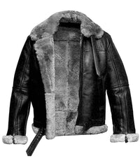 Mens RAF Aviator Real Leather Lambskin Jacket - Black