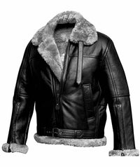 Mens RAF Aviator Real Leather Lambskin Jacket - Black