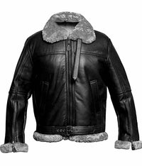 Mens RAF Aviator Real Leather Lambskin Jacket - Black