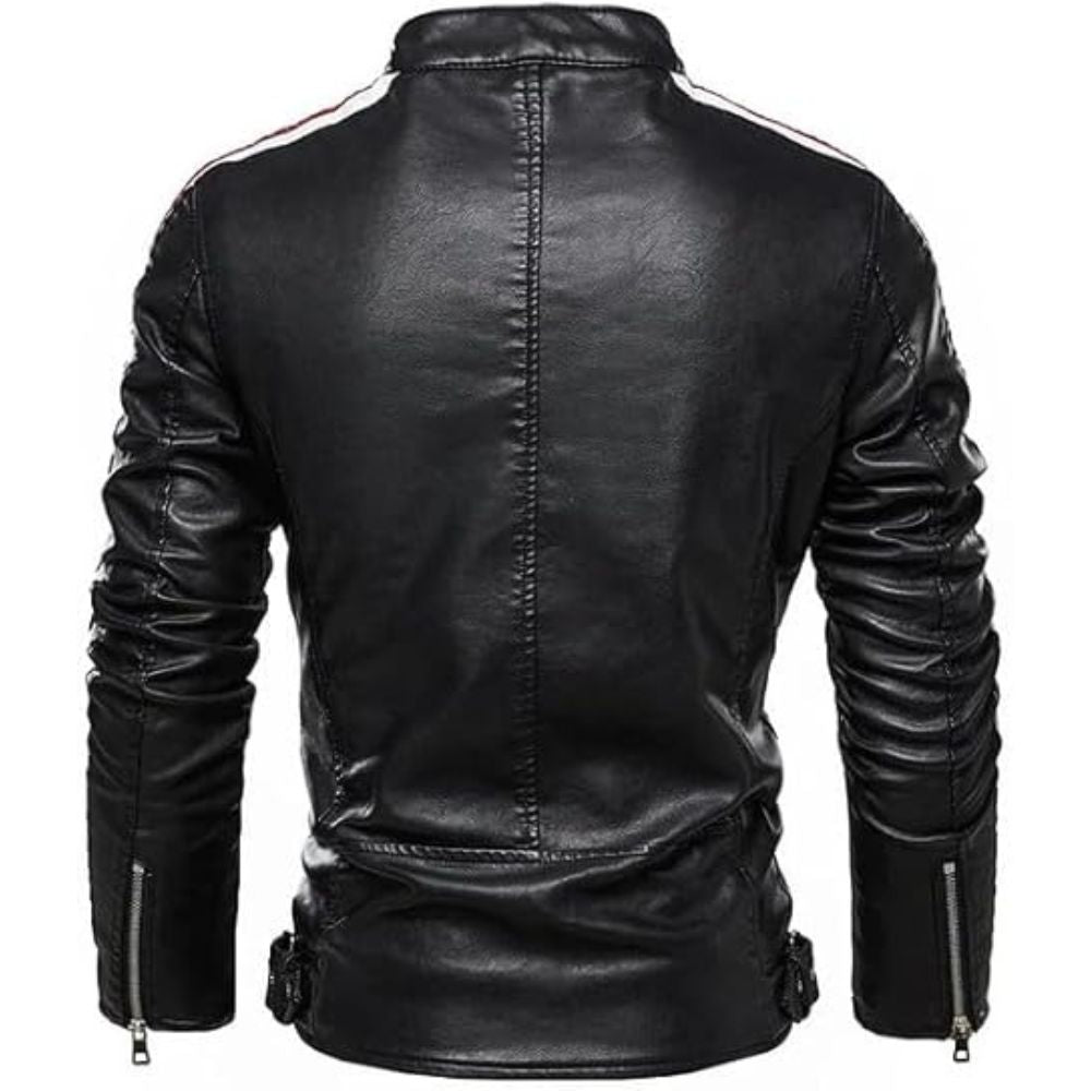 Men's Gallant Red and Black Varsity Stand Collar Café Racer Real Lambskin Jacket