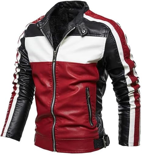 Men's Gallant Red and Black Varsity Stand Collar Café Racer Real Lambskin Jacket
