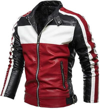 Men’s Gallant Red and Black Varsity Stand Collar Café Racer Genuine Lambskin Leather Jacket