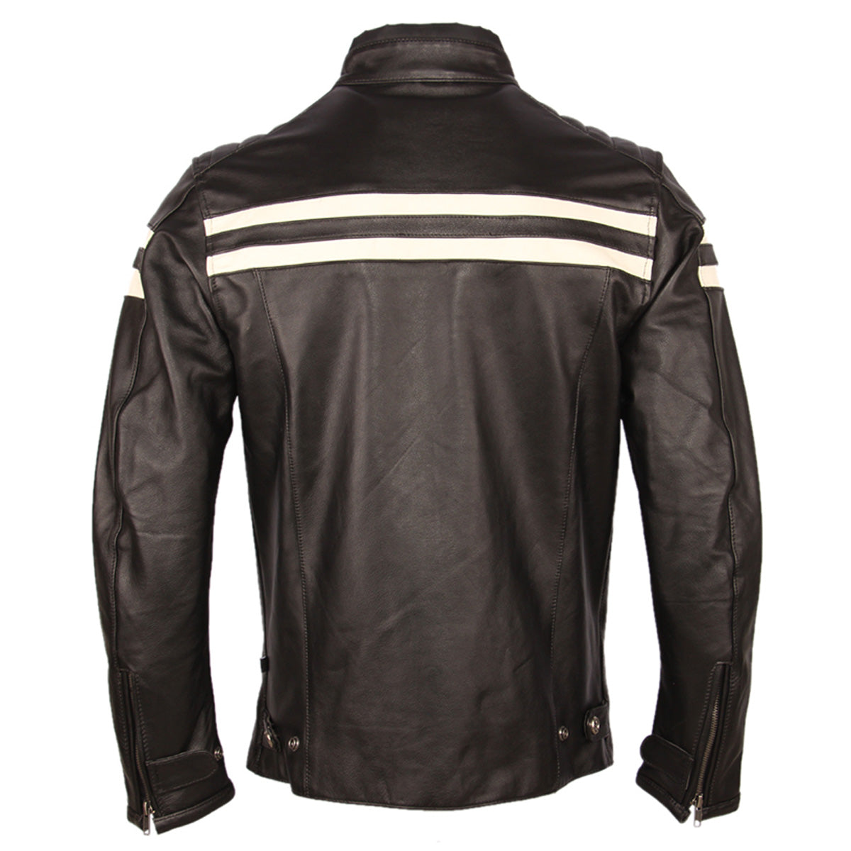 Men's Nova Stylish Cafe Racer White Striped Black Real Lambskin Leather Jacket