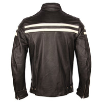 Men's Nova Stylish Cafe Racer White Striped Black Real Lambskin Leather Jacket
