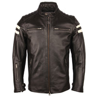 Men's Nova Stylish Cafe Racer White Striped Black Real Lambskin Leather Jacket