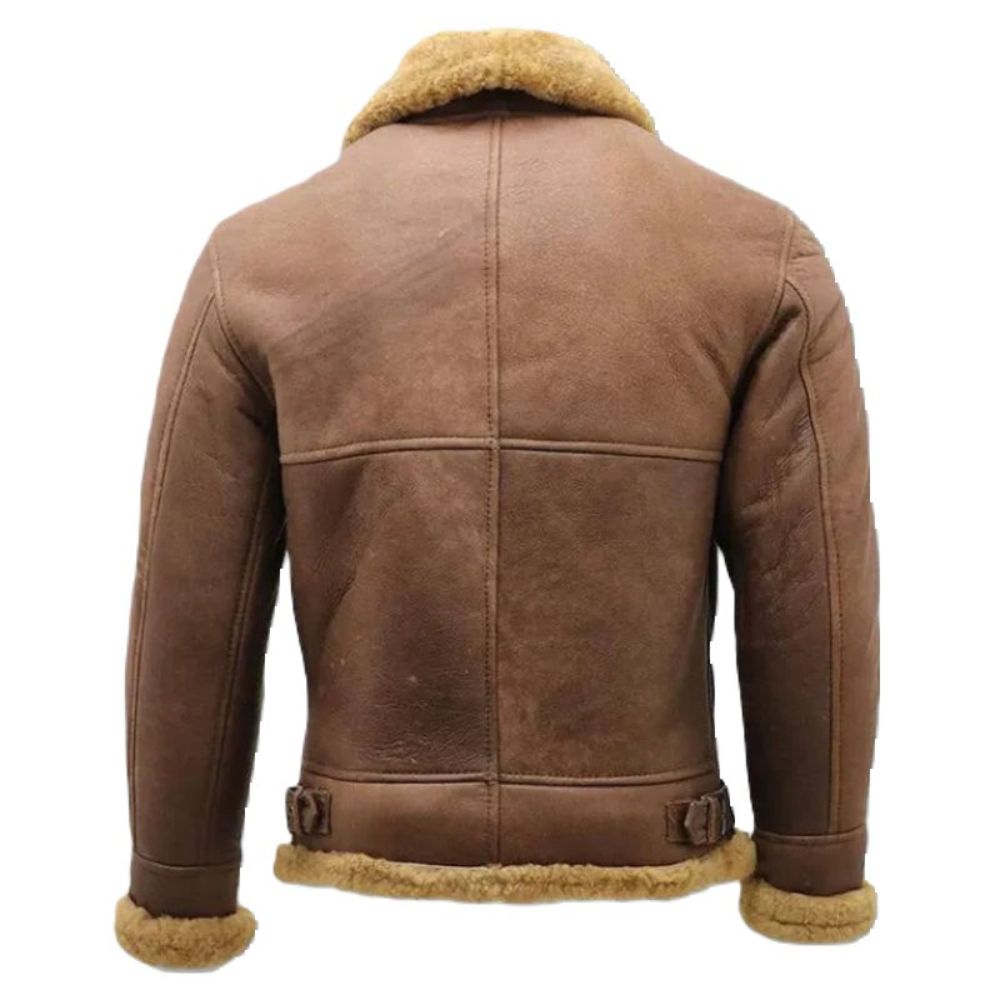 Men's Stealth Aviator Faux Fur Lining Bomber Real Lambskin Brown Jacket