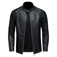 Men's Cosmic Black Stand-Up Collar Biker Real Lambskin Leather Jacket