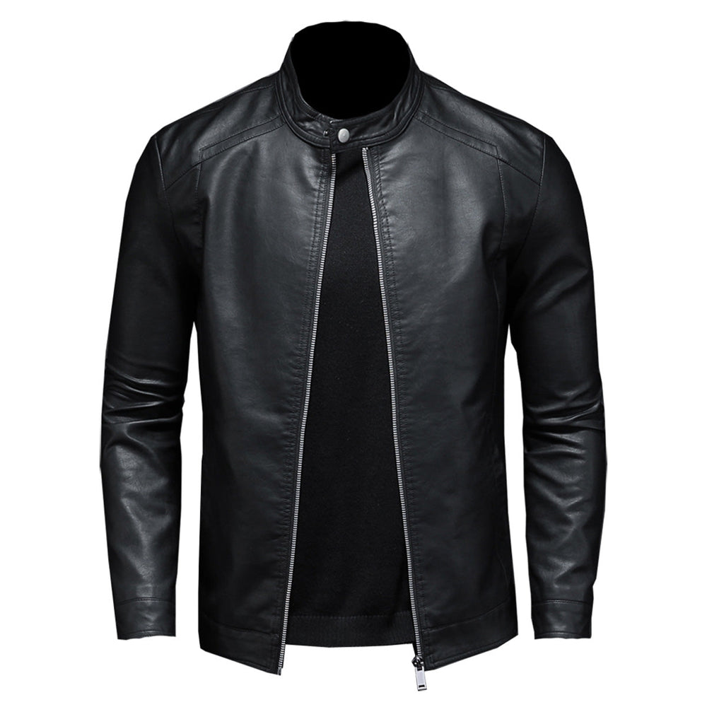 Men’s Cosmic Black Stand-Up Collar Biker Genuine Lambskin Leather Jacket