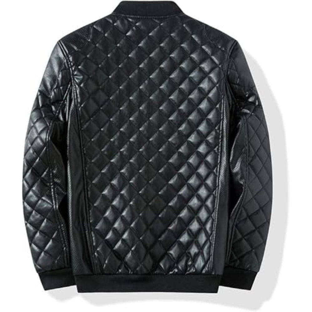 Men's Valiant Trendy Black & Blue Bomber Real Lambskin Biker Jacket