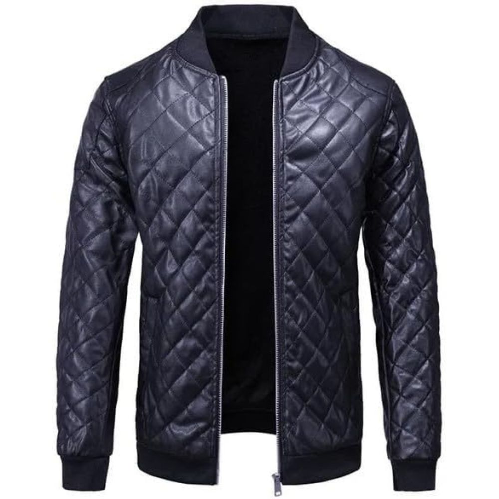 Men's Valiant Trendy Black & Blue Bomber Genuine Lambskin Biker Leather Jacket
