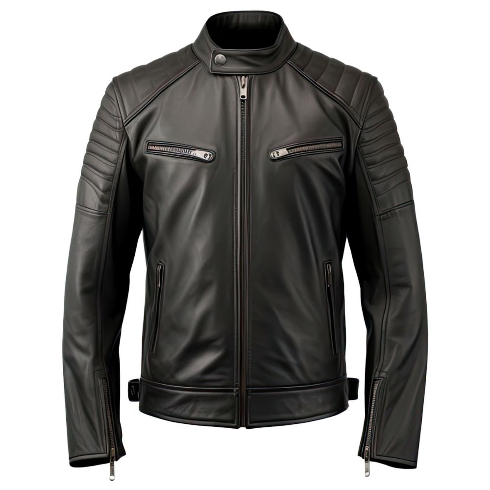Men's Valor Black Multi-Zipper Biker Real Lambskin Quilted Jacket