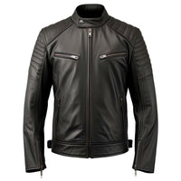 Men's Valor Black Multi-Zipper Biker Real Lambskin Quilted Jacket