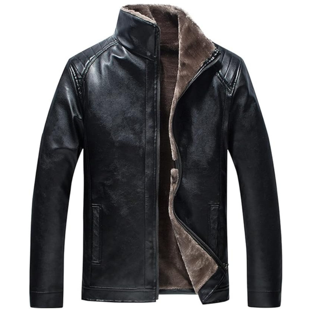 Men's Noble Classic Black Biker faux fur Quilted Real Lambskin Leather Jacket