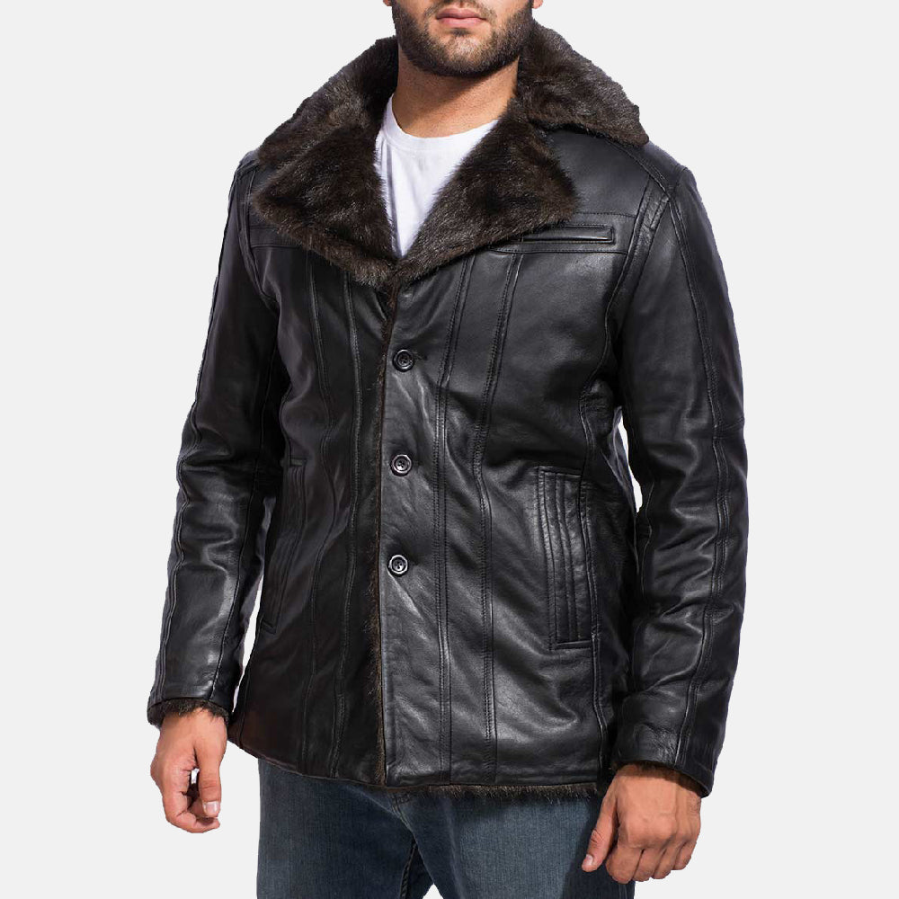 Furcliff Black Leather Coat