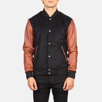 Vaxton Brown Hybrid Varsity Jacket