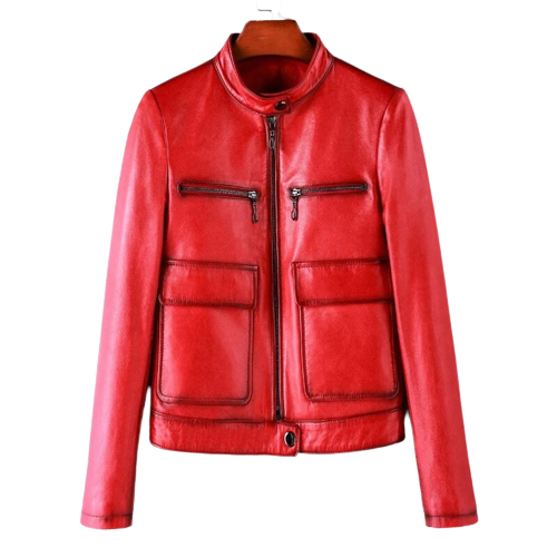 Womens Eleanor Front Pocket Genuine Lambskin Leather Jacket