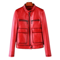 Womens Eleanor Front Pocket Genuine Lambskin Leather Jacket