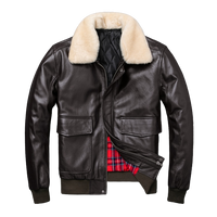 Mens Knox Flight Bomber Genuine Lambskin Leather Fur Collar Cotton Checked Lined Jacket