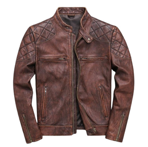 Men's Weston Red Brown Shoulder Patch Work Real Lambskin Leather Jacket