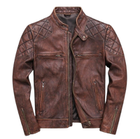 Mens Weston Red Brown Shoulder Patch Work Genuine Lambskin Leather Jacket