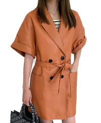 Womens Oaklynn Genuine Lambskin Leather Long Trench Coat