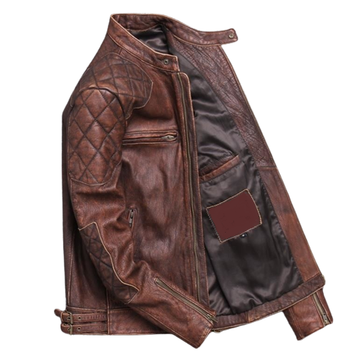 Men's Weston Red Brown Shoulder Patch Work Real Lambskin Leather Jacket