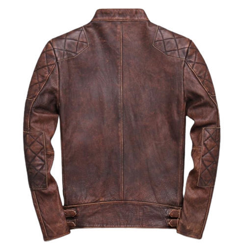 Men's Weston Red Brown Shoulder Patch Work Real Lambskin Leather Jacket