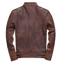 Men's Weston Red Brown Shoulder Patch Work Real Lambskin Leather Jacket