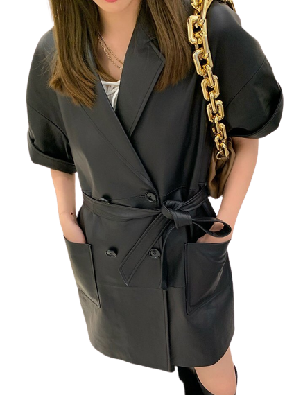 Womens Oaklynn Genuine Lambskin Leather Long Trench Coat