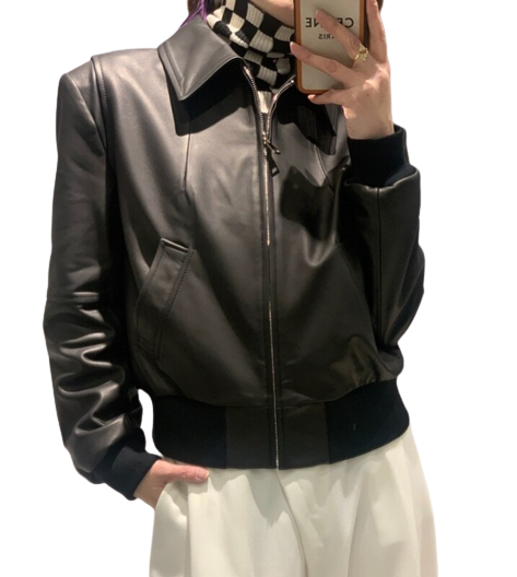 Womens Everly Genuine Lambskin Leather Bomber Jacket