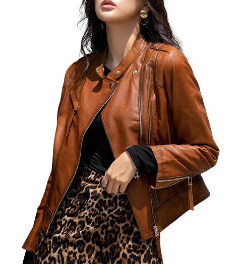 Womens Jaylin Genuine Lambskin Biker Leather Jacket