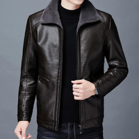 Men’s Winter Leather Jacket – Plus Velvet Thick Warm Lapel Fur Collar Jacket for Middle-Aged Men