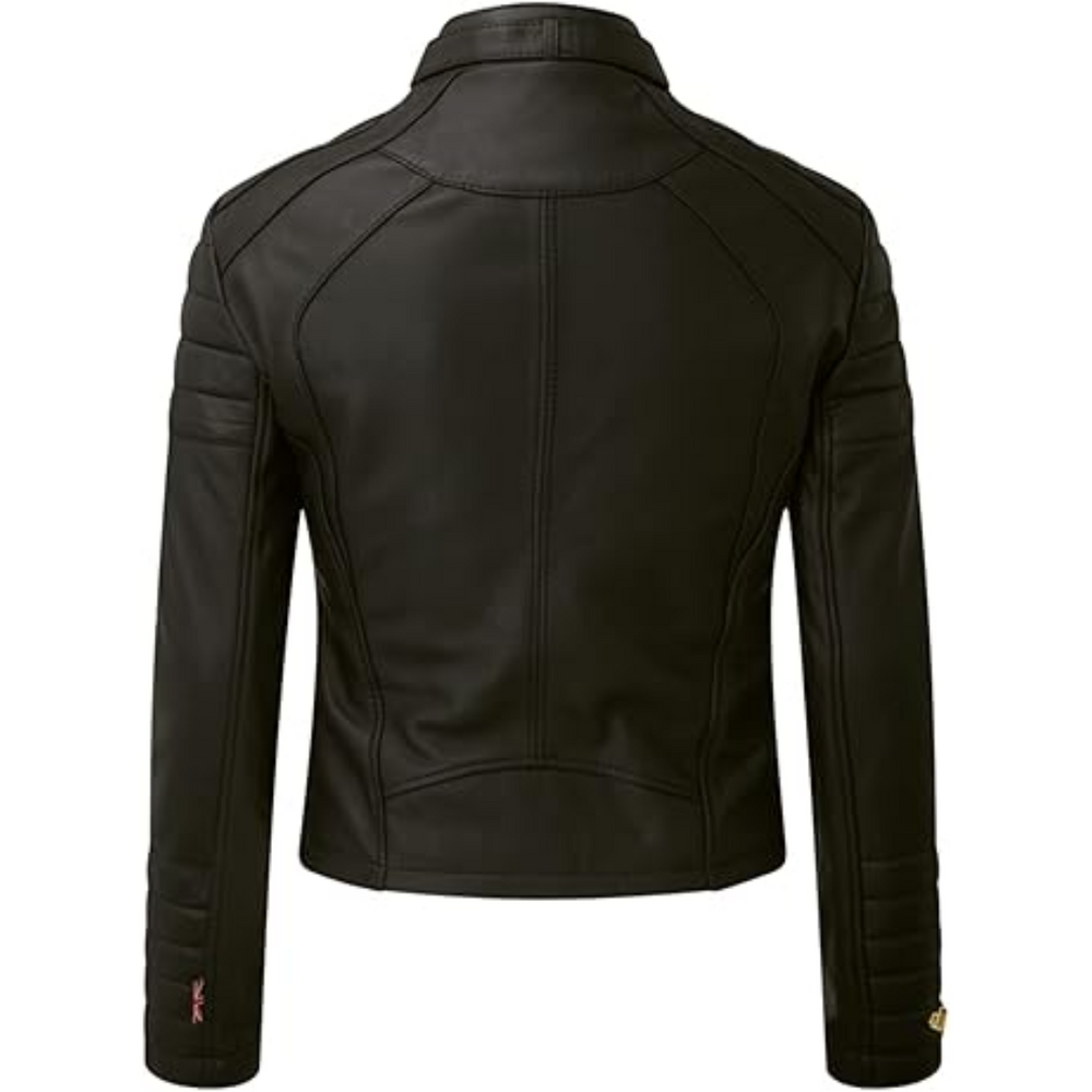 Naida Women’s Café Racer Genuine Cowhide Leather Motorcycle Jacket