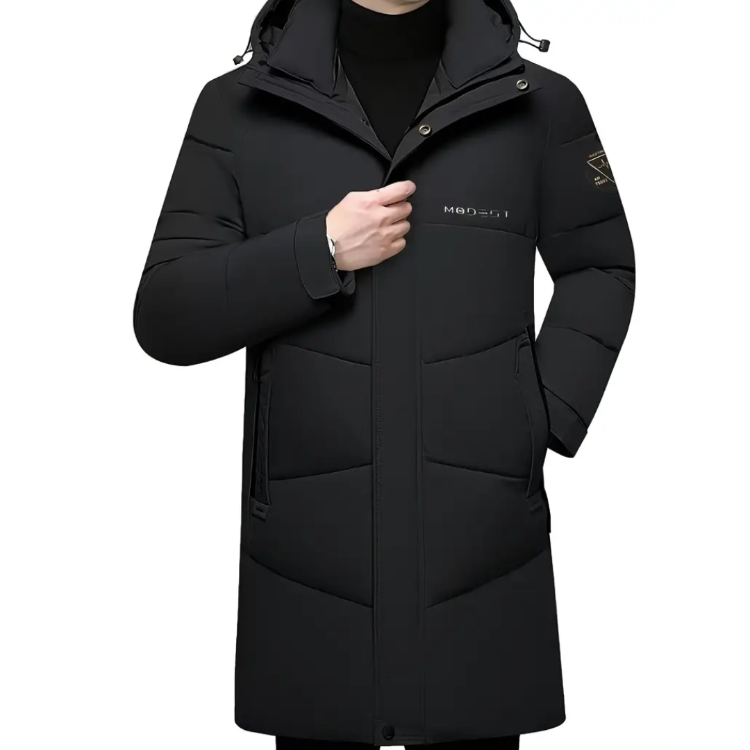 Men’s Windproof Thermal Hooded Jacket – Lightweight Insulated Winter Coat with Zippered Pockets
