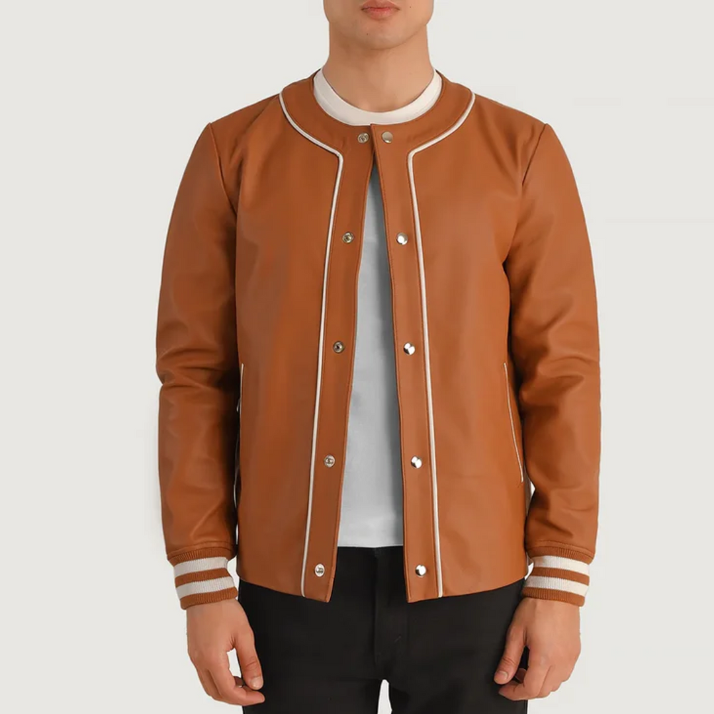 Willis Black Genuine Leather Varsity Jacket for Men