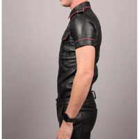 Black Leather Shirt with Pink Piping