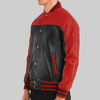 Holt Men’s Black & Red Leather Varsity Jacket – Classic Two-Tone Style & Comfort