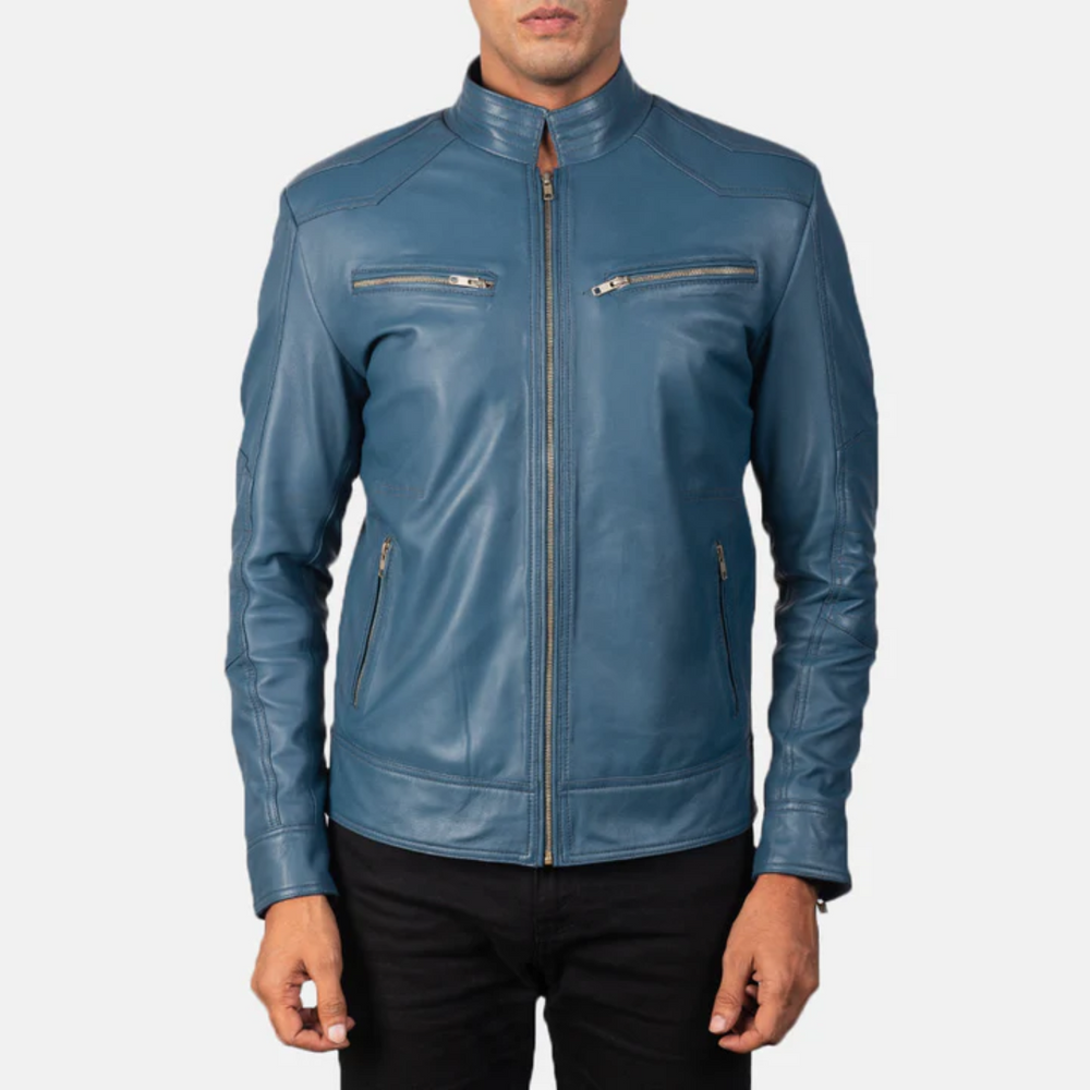 Men’s Blue Biker Leather Jacket – Stylish, Durable & Road-Read