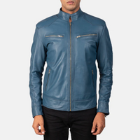 Men’s Blue Biker Leather Jacket – Stylish, Durable & Road-Read