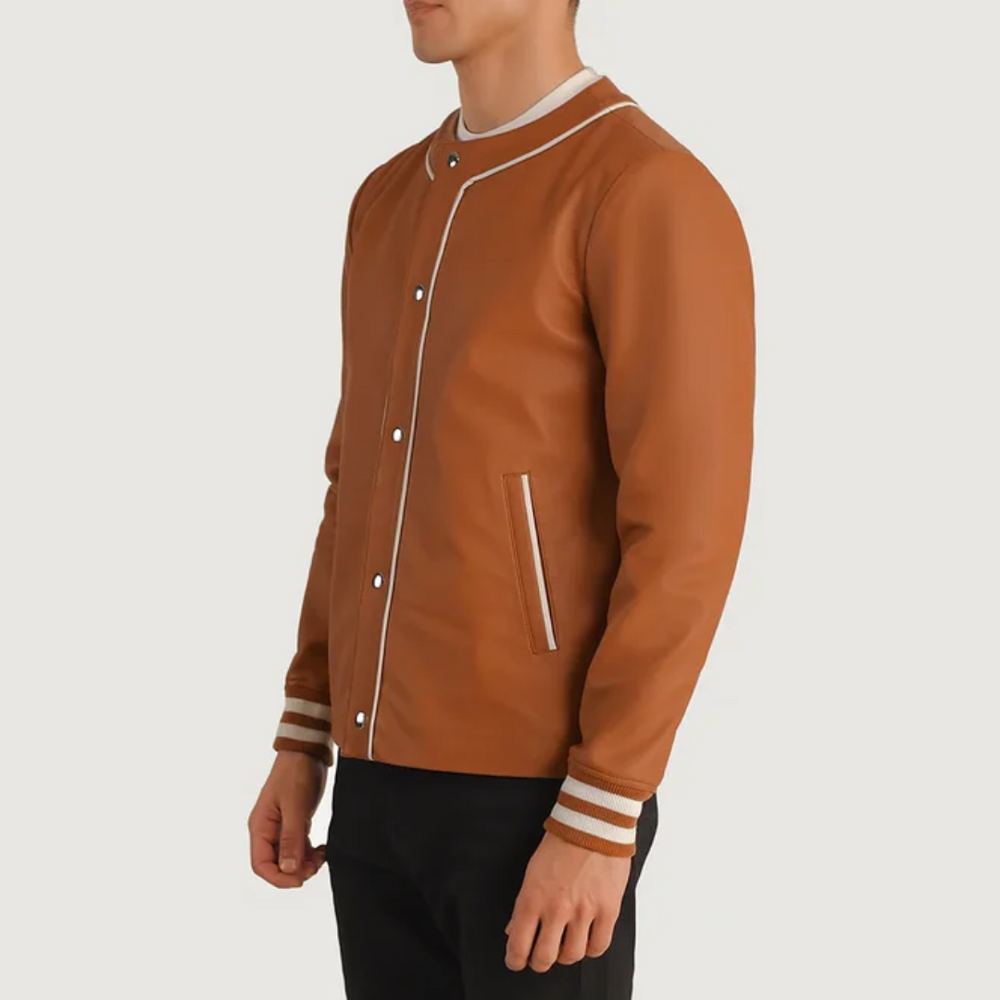 Willis Black Genuine Leather Varsity Jacket for Men