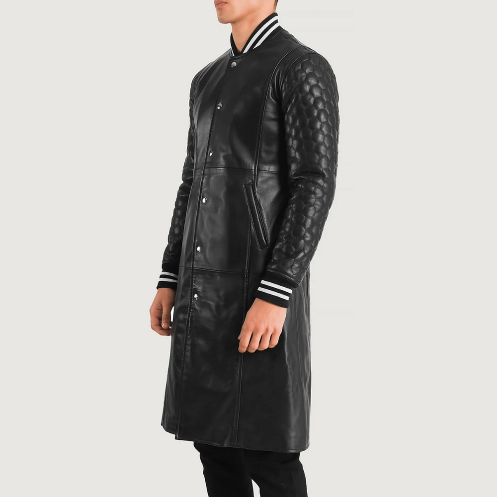 UB Fashion Wilde Black Leather Varsity Coat for Men – Classic Style, Premium Finish