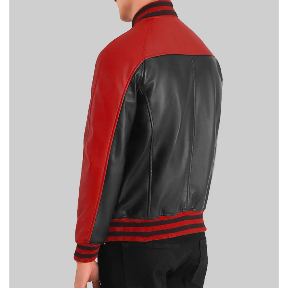 Holt Men’s Black & Red Leather Varsity Jacket – Classic Two-Tone Style & Comfort